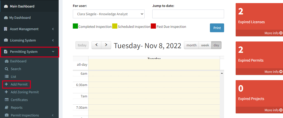 Add Permit link under Permitting System in the left navigation bar.