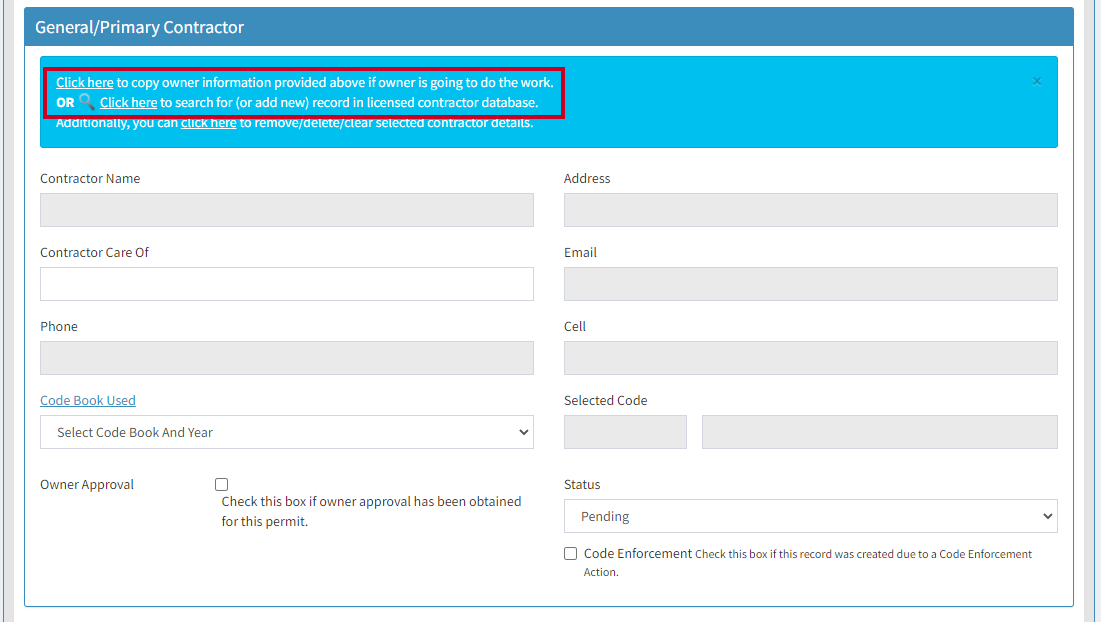 select contractor option