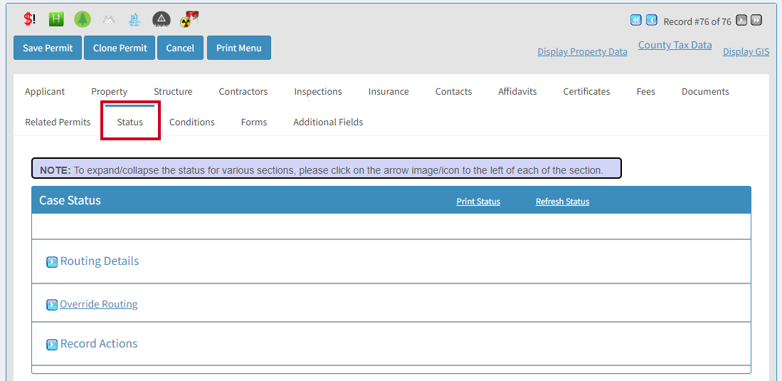 Status tab.