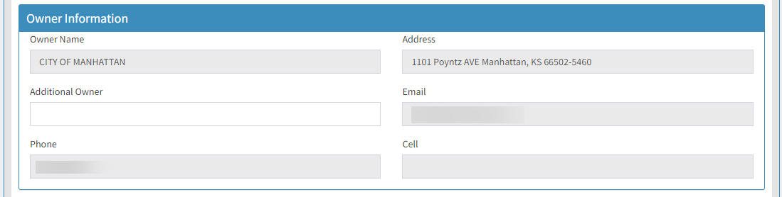 oOwner Information fields.