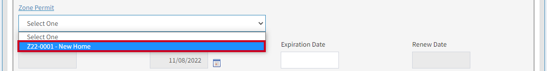 Zone permit drop-down.