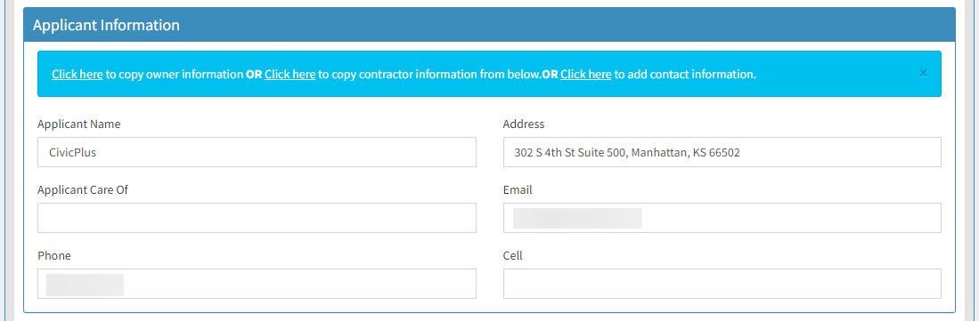 Applicant information fields.