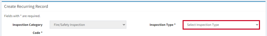 The drop down menu labeled Select Inspection Type, to the right of the Inspection Type text.