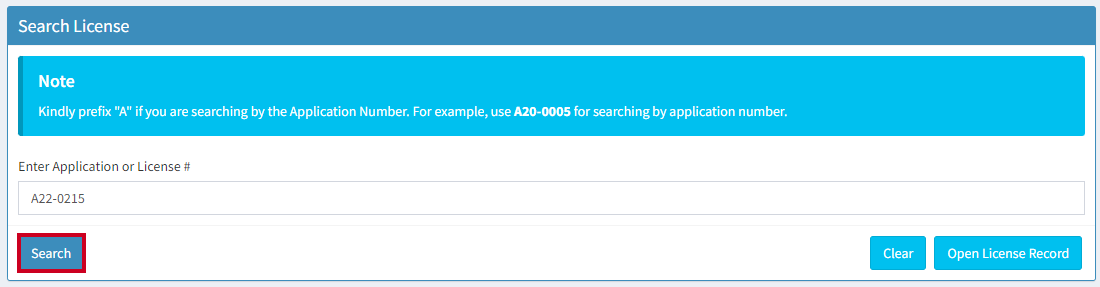 search license or application