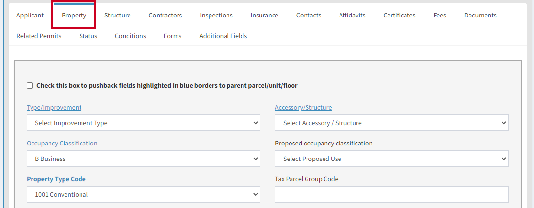 Property tab.