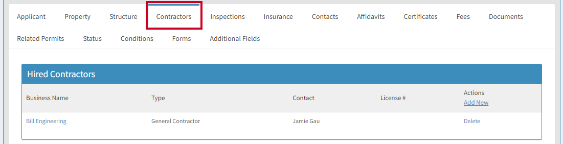 Contractors tab.