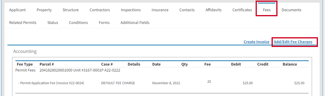Fees tab.