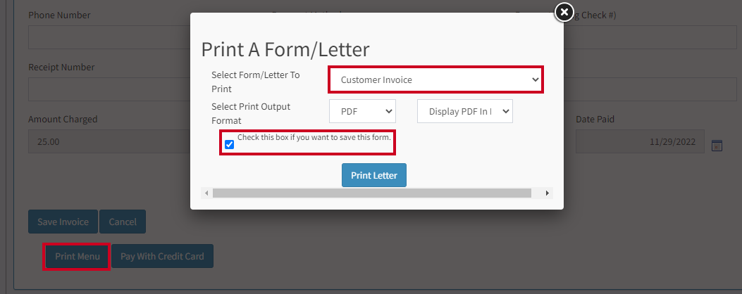 print invoice pop-up.