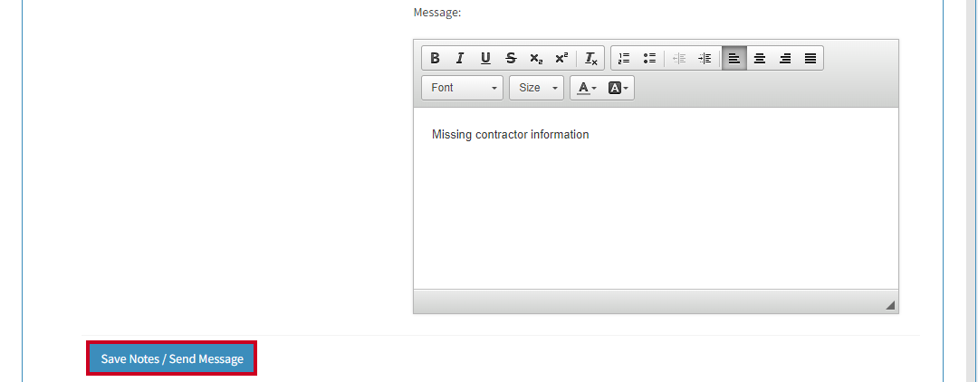 Save notes / send message button.