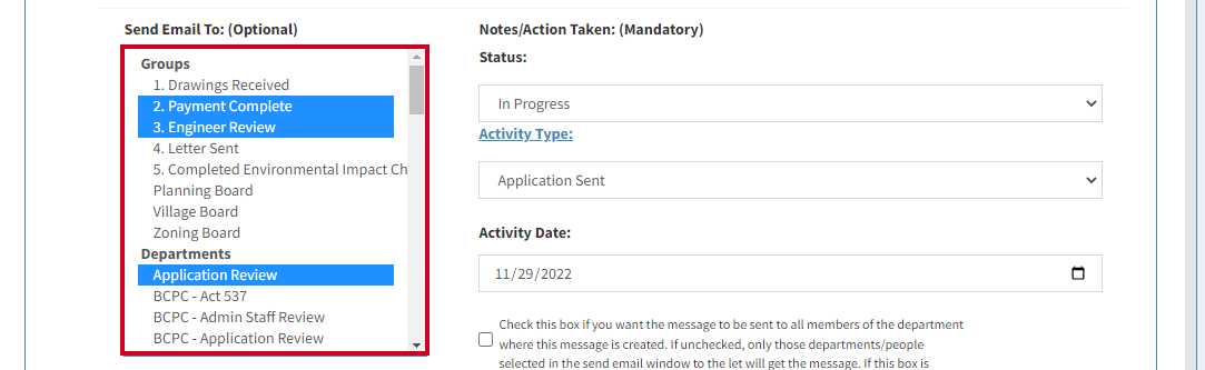 Send email to options.