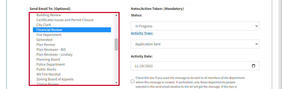 Send email to options.