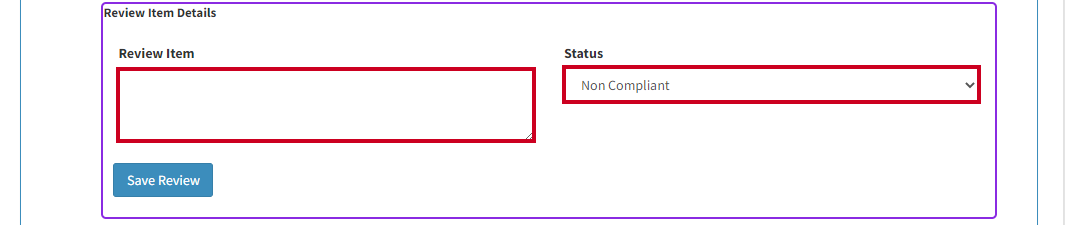 Review Item and Status fields.