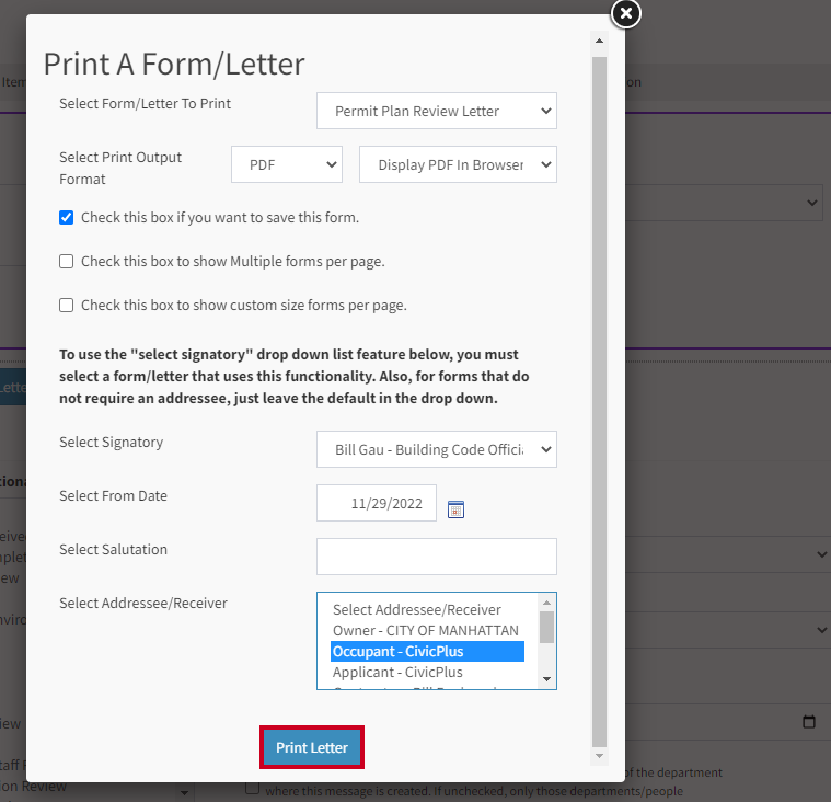 Print letter button.