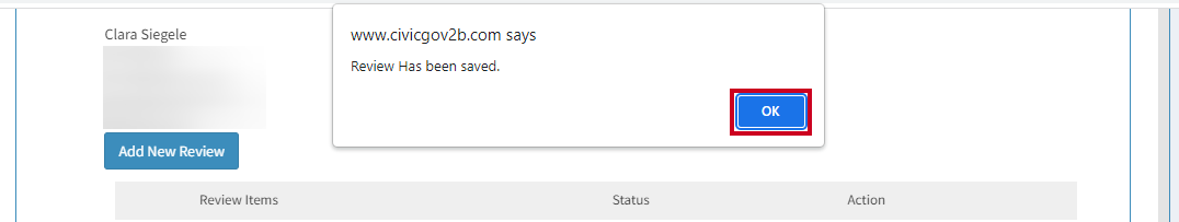Review saved pop up.