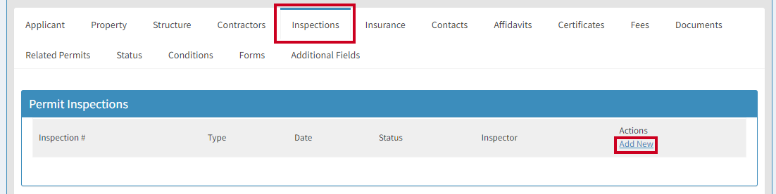 Add new link under Inspections tab.