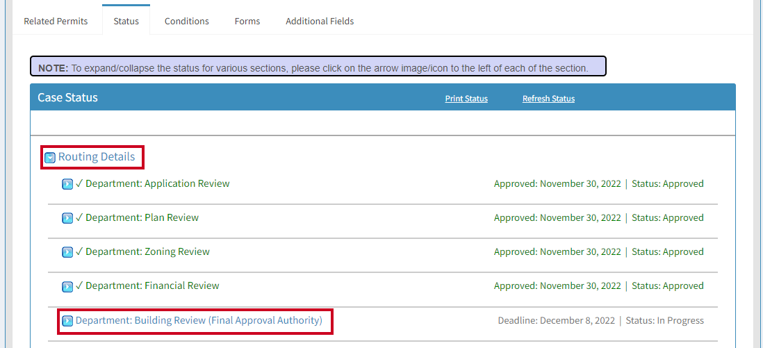 final approval authority selected under Routing Details section on Status tab.
