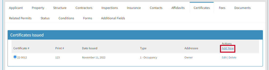 add new link under the Certificates tab.