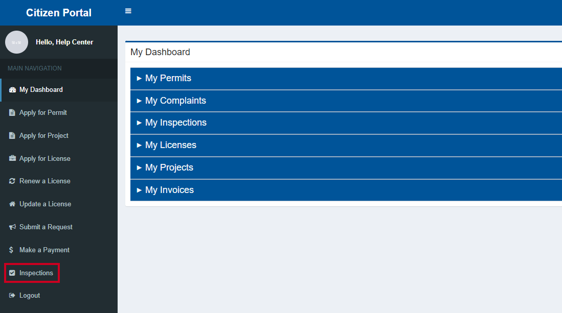 Inspections in left navigation menu.