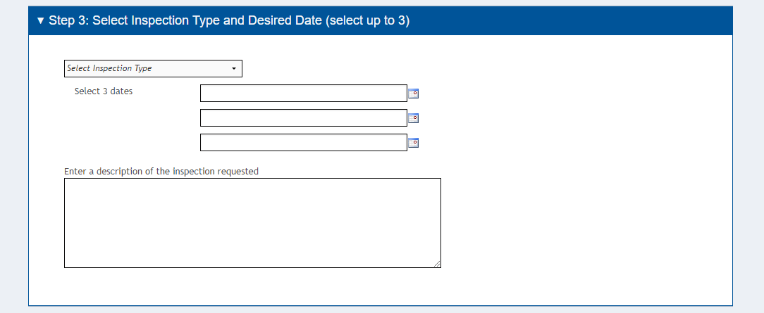Select inspection type and dates.