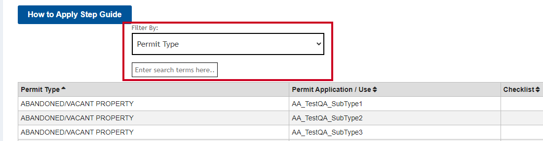 Search filters.