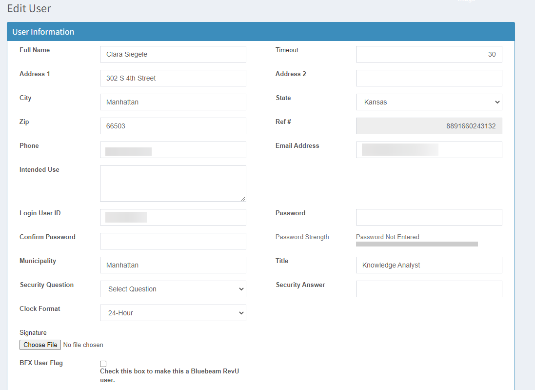 The User Information fields.