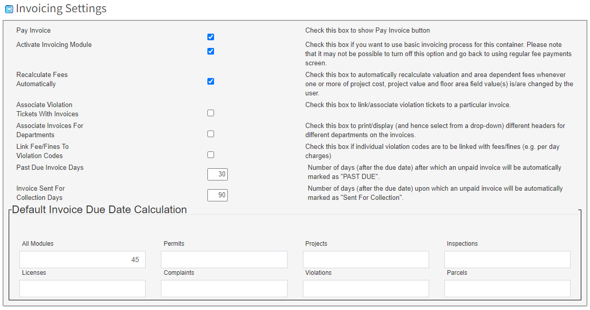 invoicing settings