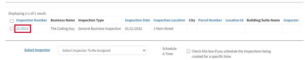 inspection number