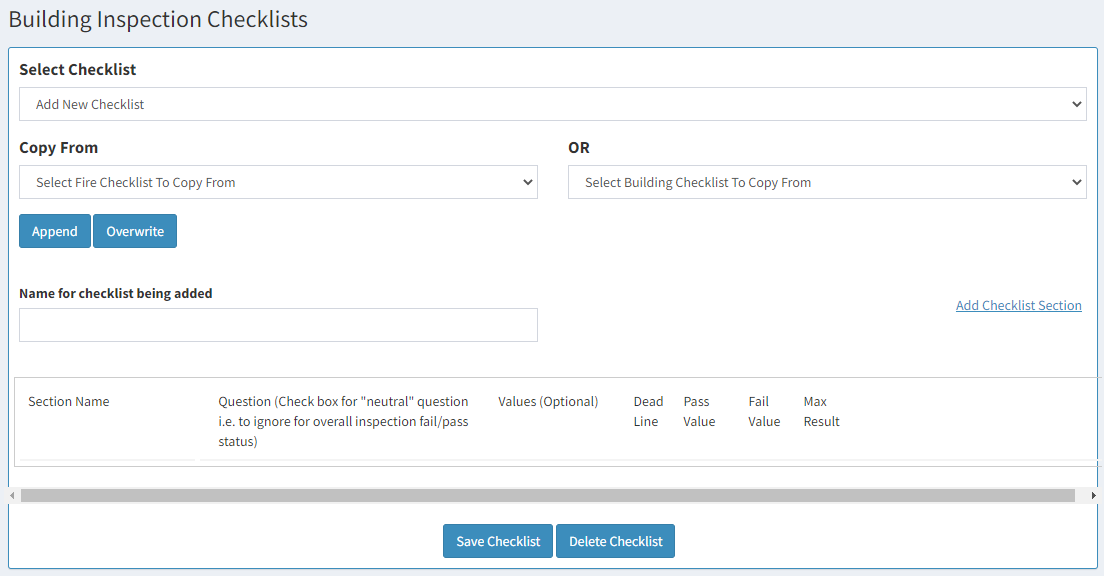 inspection checklists