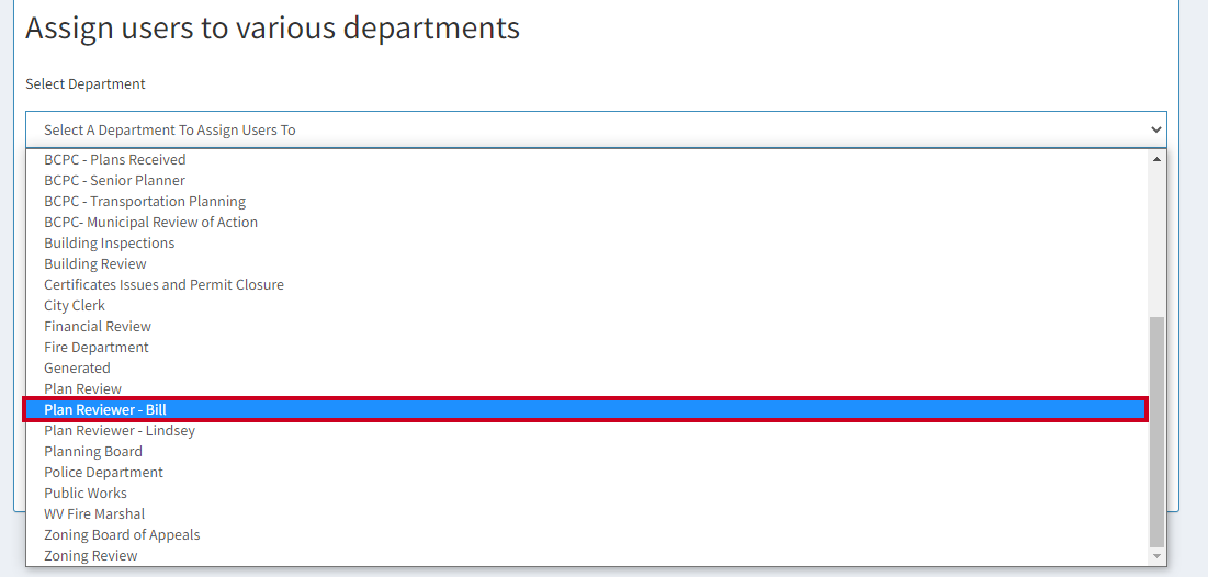 select department using the drop-down