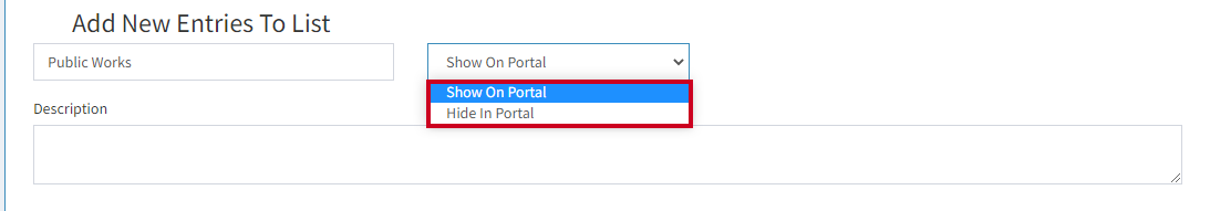 show or hide in portal drop-down