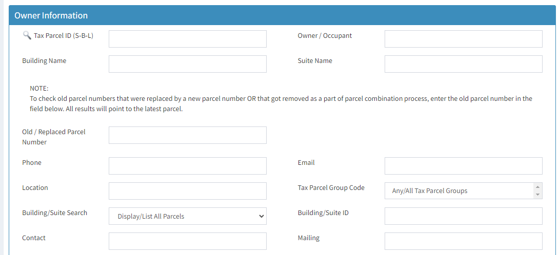 Owner Information search fields.