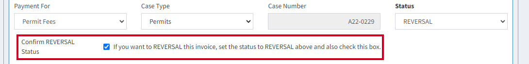 Confirm Reversal Status checkbox.