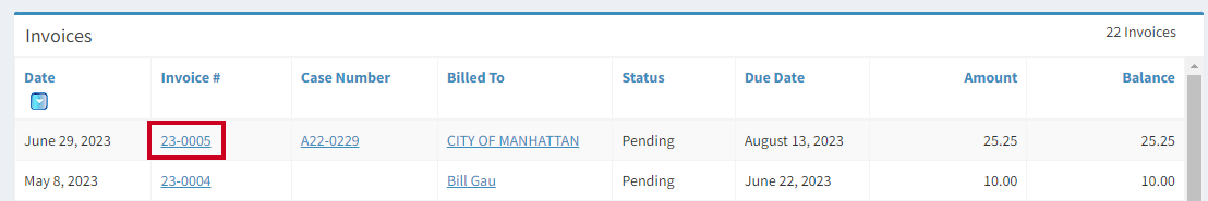 invoice number link.