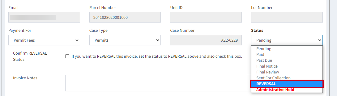 reversal status option.