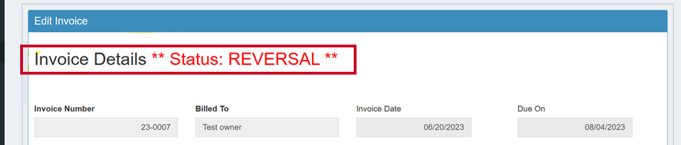 Status: Reversal at top of invoice details page.