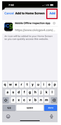 iOS Mobile App Add button.