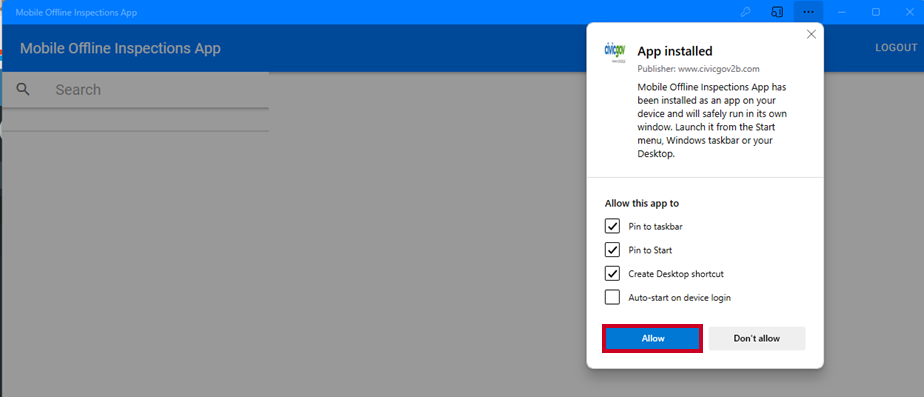 Mobile App Browser Allow button.
