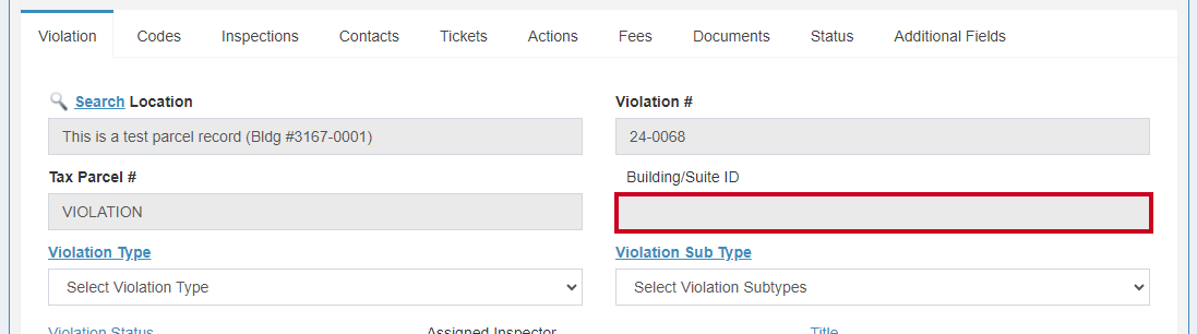 The greyed out text entry field labeled Building / Suite I D.