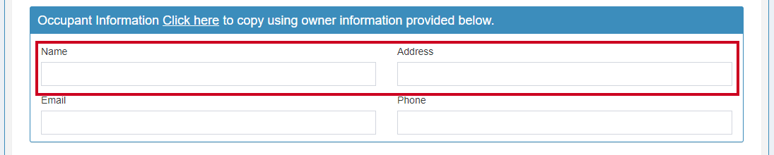 The Name and Address text entry fields under the Occupant Information header.
