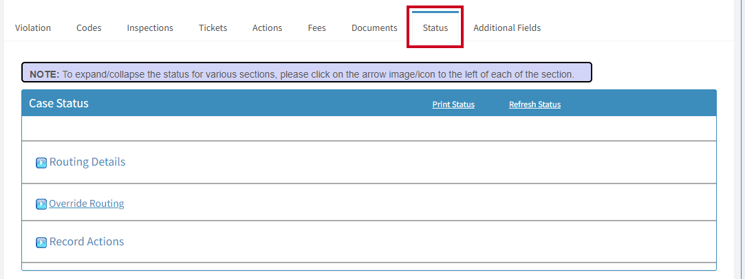 The tab labeled Status.