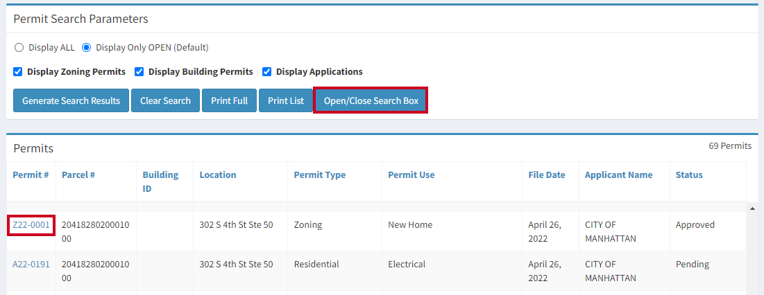 Select permit record.