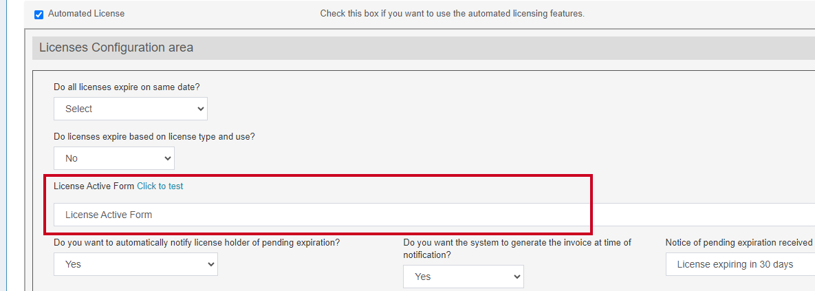The field labeled License Active Form.