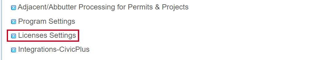 The expandable License Settings option.