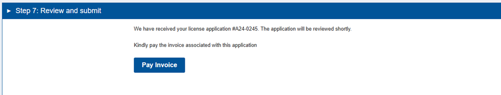 The Pay Invoice button under the Step 7 : Review and submit header.