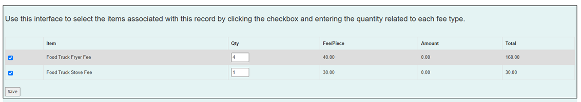 An example image of itemized fees.