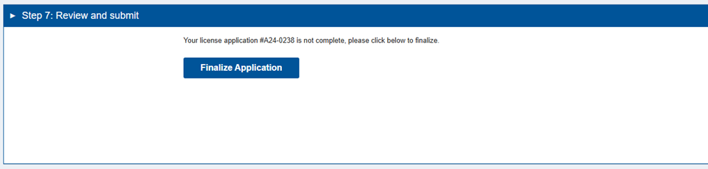 The Finalize Application button.