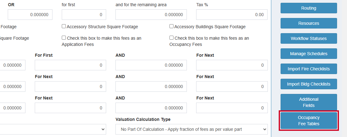 Occupancy Fee Tables.