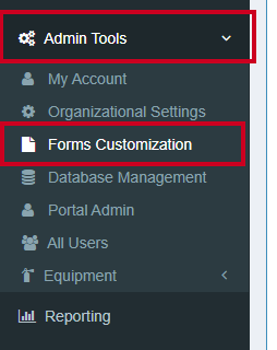 The expandable menu labeled Admin Tools, then the Forms Customization option.