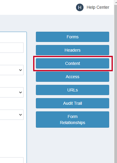 The button labeled Content.