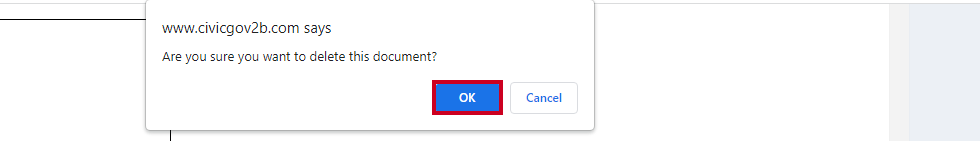 Ok button to confirm deletion.
